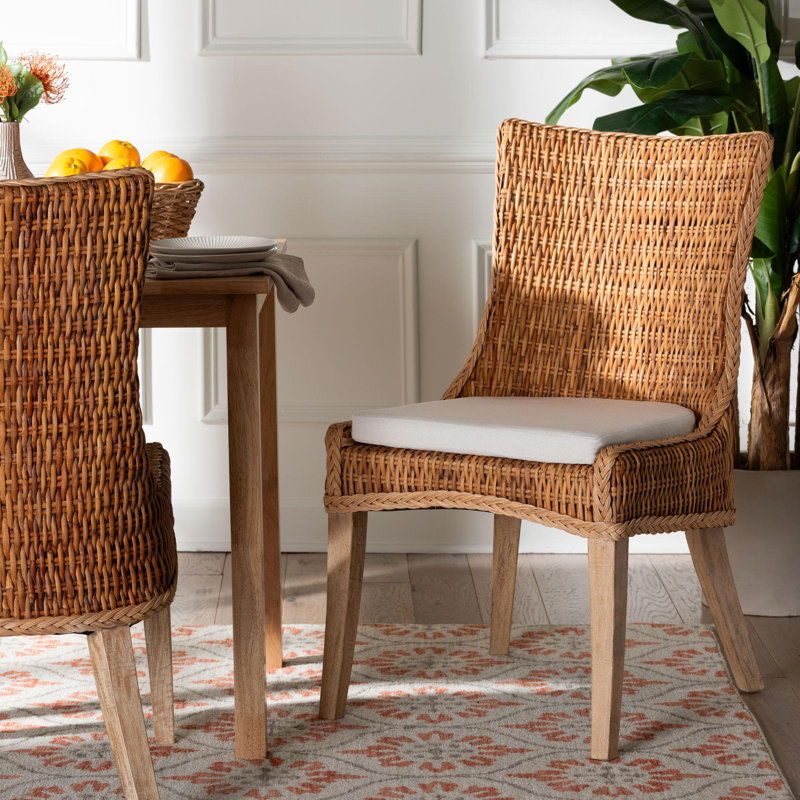 Chaise de salle à manger en rotin naturel avec coussin Bali - Pari Derris Bali, Miel clair