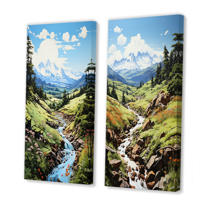 «Green Mountains Summer Peaks Pastoral», 2 pièces, Toile tendue, H 24 po x l 20 po