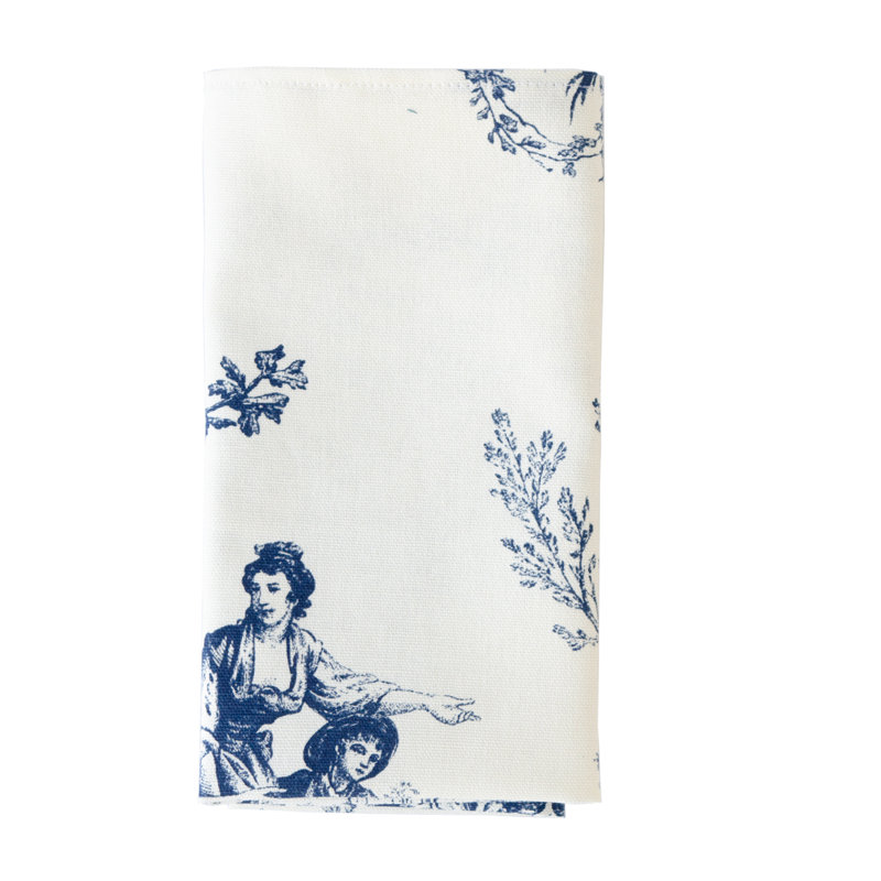 Bouvier Blue 100% Cotton Toile Square Napkin, Blue/Cream