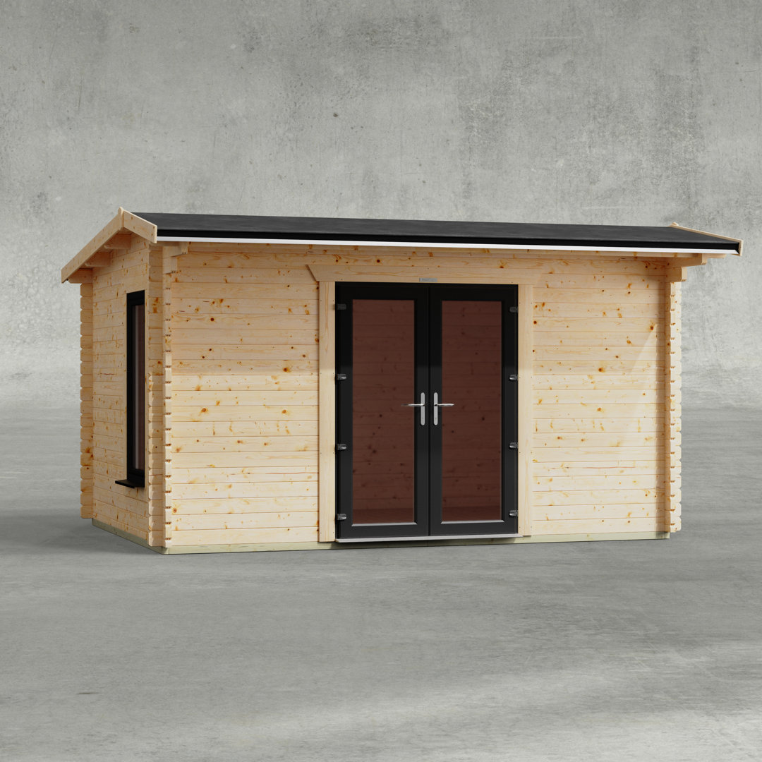 Powersheds 14 x 10ft Apex Log Cabin, Doors Central - 44mm