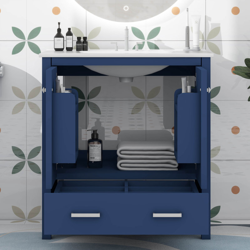 Meuble-lavabo moderne 30 po avec lavabo, meuble-lavabo simple moderne avec tiroir, Bleu