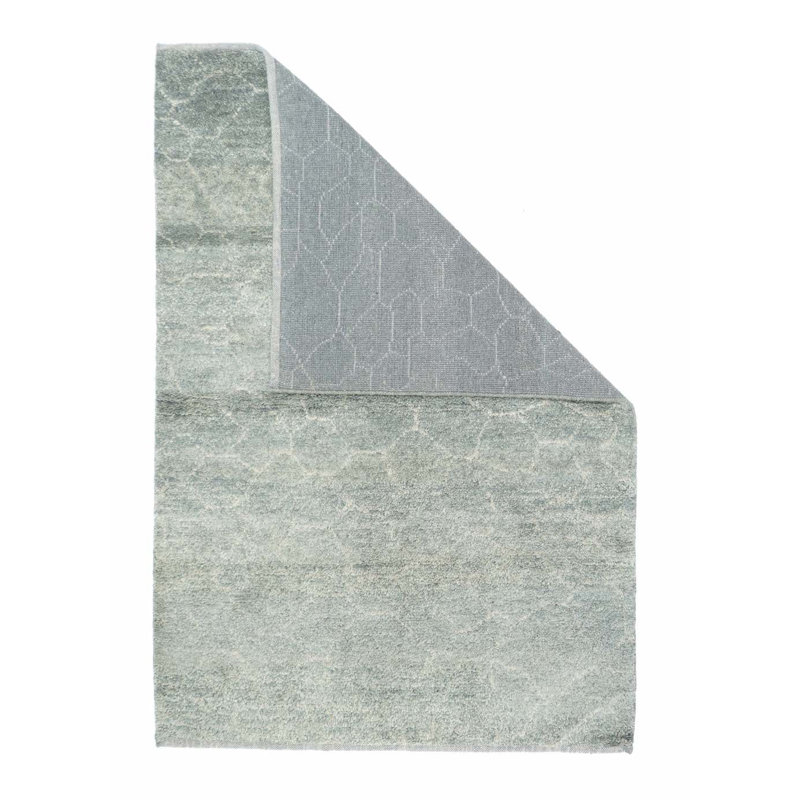 Tapis gris en laine noué à la main de conception unique 4 pi x 6 pi