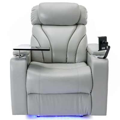 Power Motion Recliner Electric Power Recliner With USB Charging Port, Hidden Arm Storage, Convenient Cup Holder And Bluetooth Speaker, Light Grey
