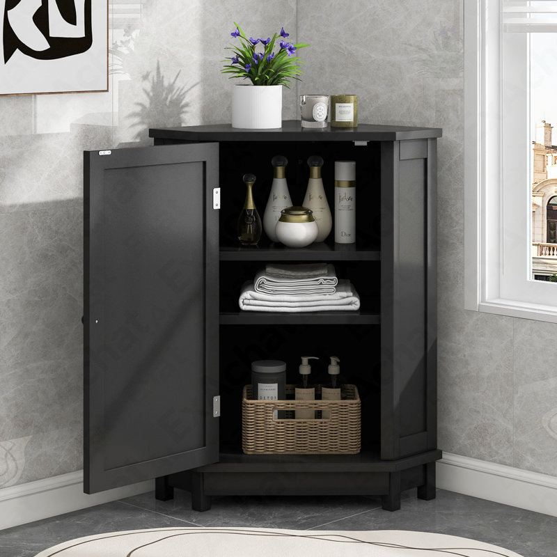 Armoire de rangement en coin noire avec plateau réglable
