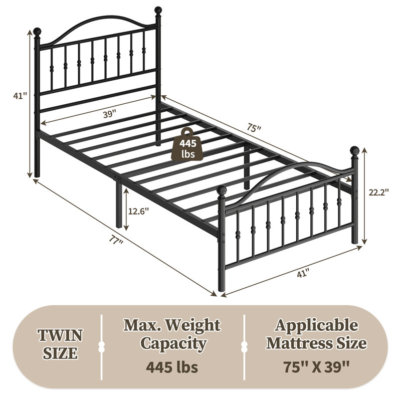 Sturdy Metal Platform Bed Frame, Twin