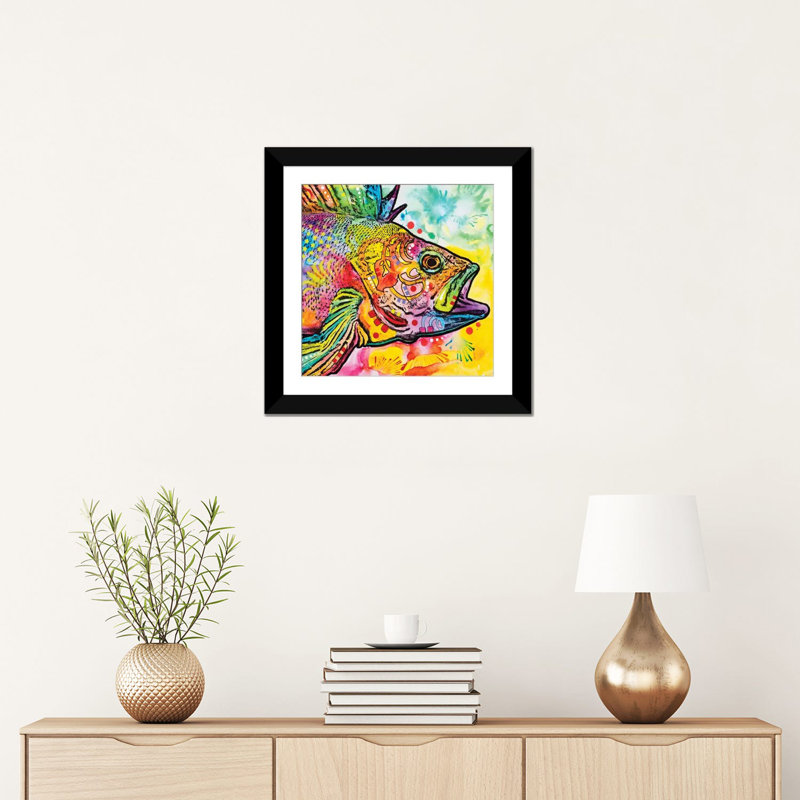 « fish », impression sur toile, H 16 po x l 16 po x P 1 po, Papier d'art encadré noir, Blanc