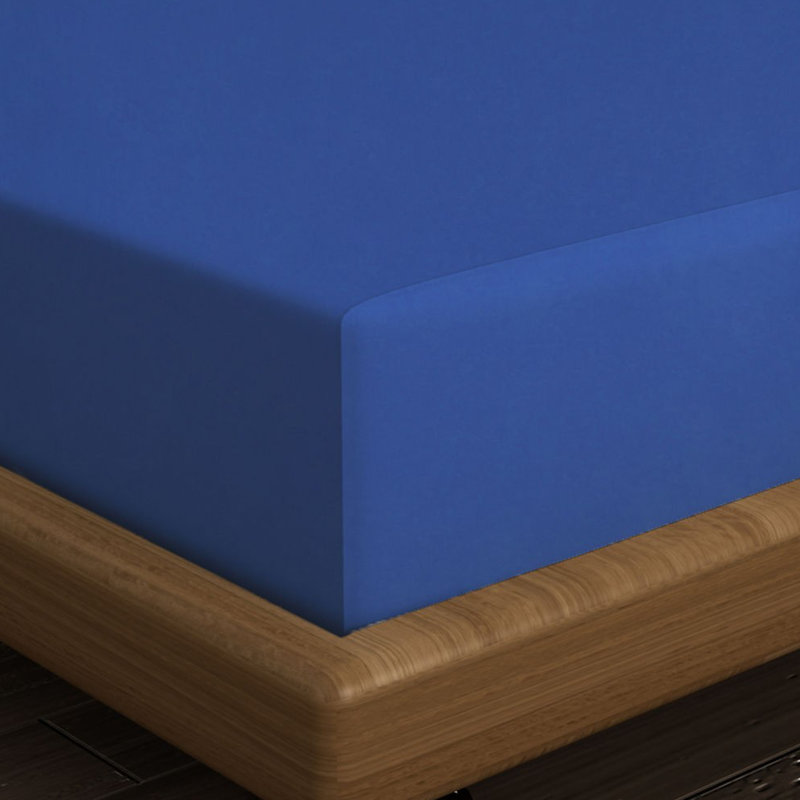 Drap 100% coton Egeo, Drap plat de 71 po x 94 po, Bleu foncé