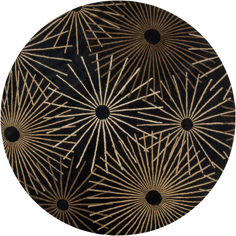 Tapis noir / brun foncé / kaki en laine touffeté à la main Deweese, Haricot 6 pi x 9 pi