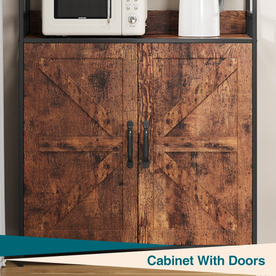 Étagère de boulanger de 71 po à 5 niveaux avec armoire de rangement, support pour four à micro-ondes avec porte-bouteilles et porte-gobelets, grande armoire de bar de cuisine