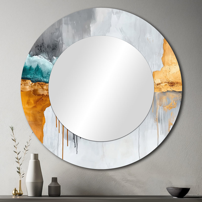 Contraste d'harmonie de marbre gris et doré I - art moderne miroir mural - imprimé sur métal, 36 po x 36 po