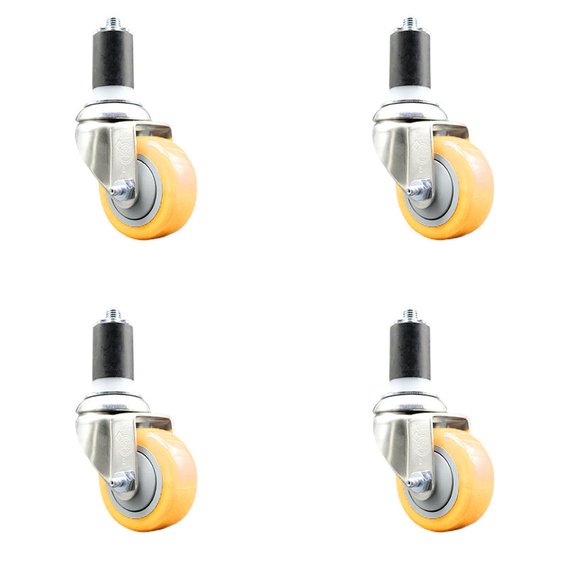 Ensemble de roulettes extensibles en polyuréthane pivotant 3 pouces 1 1/2 pouces 1-1 / 2 pouces SCC, Jaune