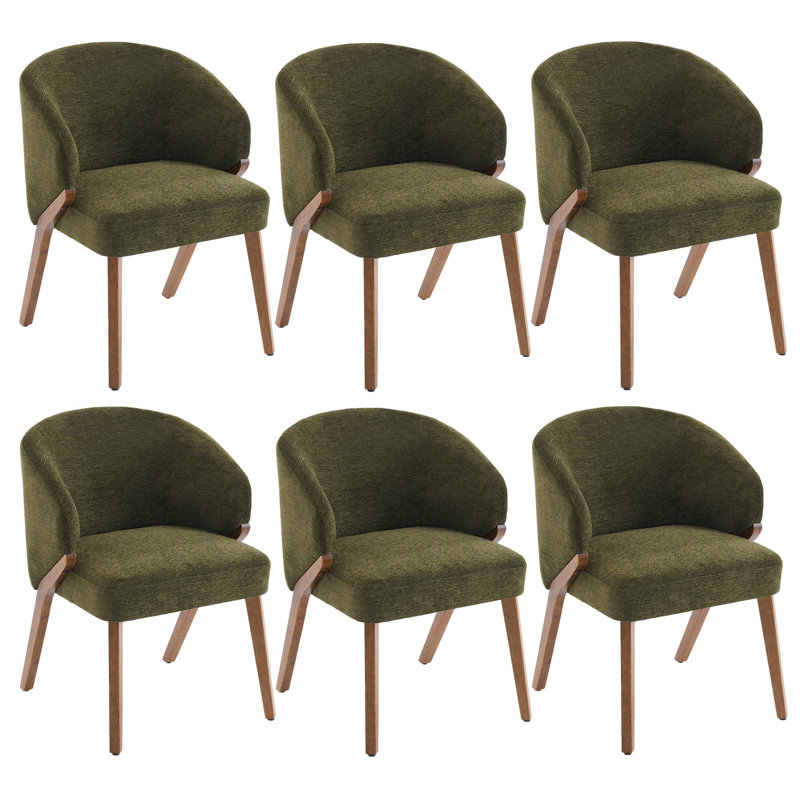 Modern Dining Chairs, Upholstered Fabric Side Chair With Wooden Legs For Kitchen And Dining Room, Green, 6, Green
