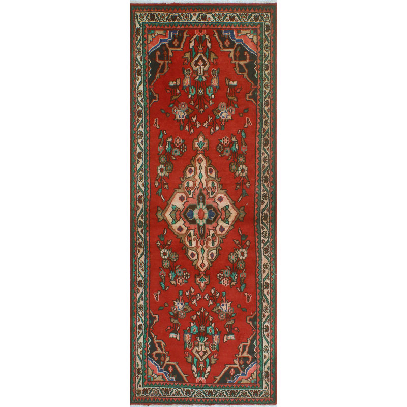 One-of-a-Kind 3'4" x 9'6" 1980s Runner Wool Area Rug in Blue and Brown