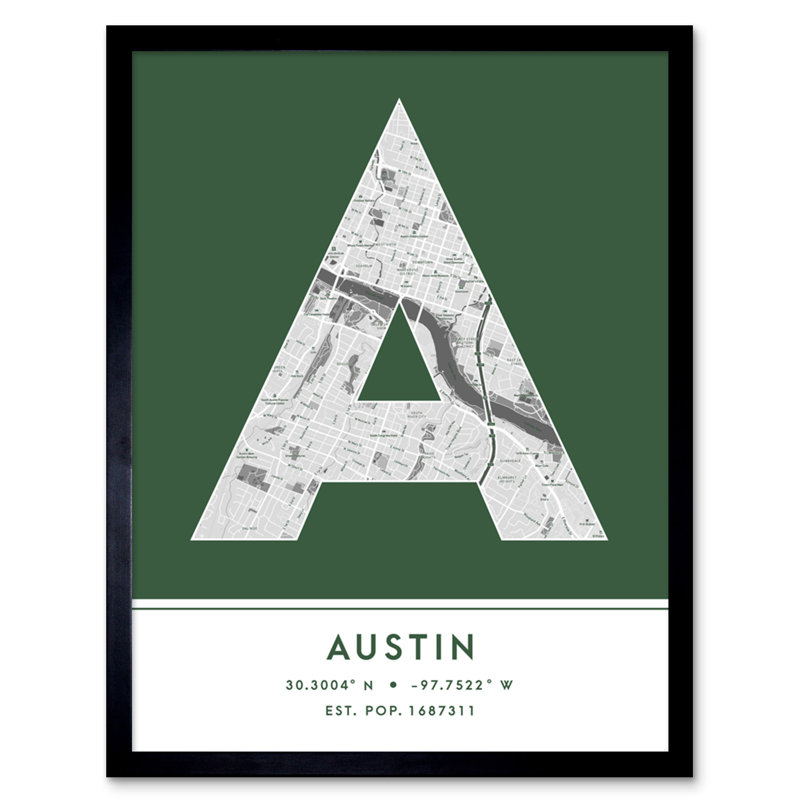 Austin Texas United States City Map Green - Single Picture Frame Typography
