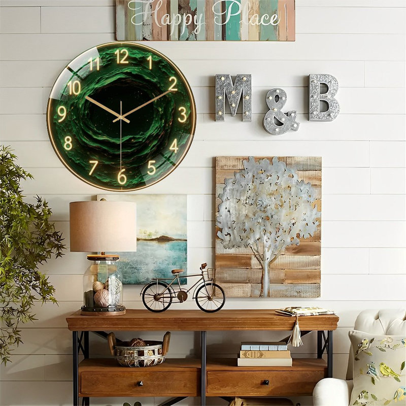 Horloge murale 12 po ronde en verre trempé avec mouvement à quartz silencieux