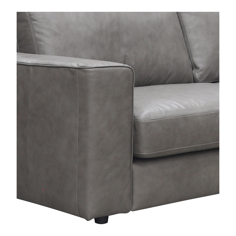 89" Genuine Leather Square Arm Sofa Bed, Gray