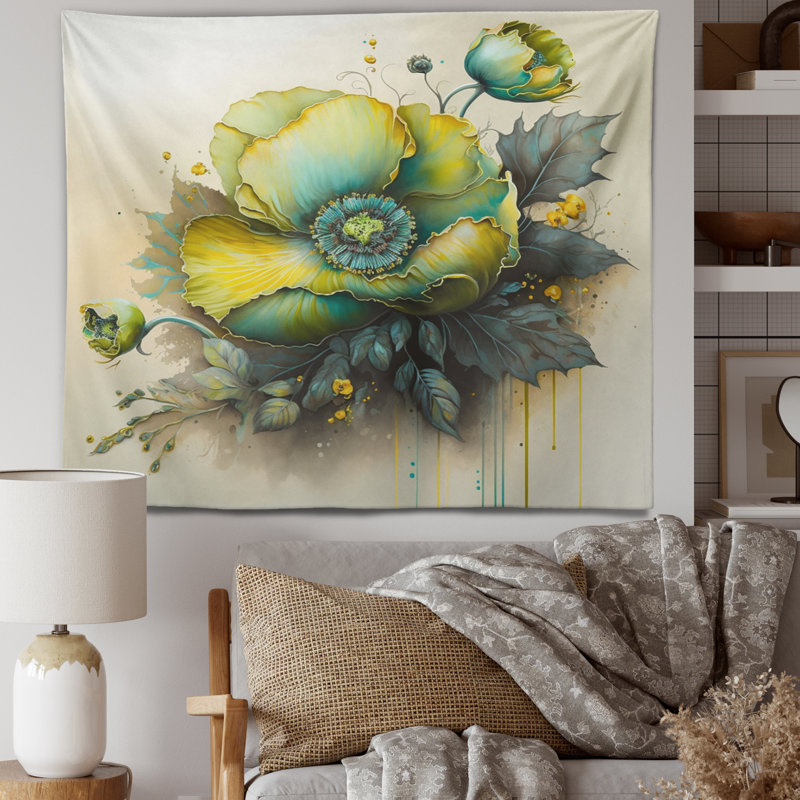 Tapisserie en polyester fleur verte II, H 50 po x l 60 po