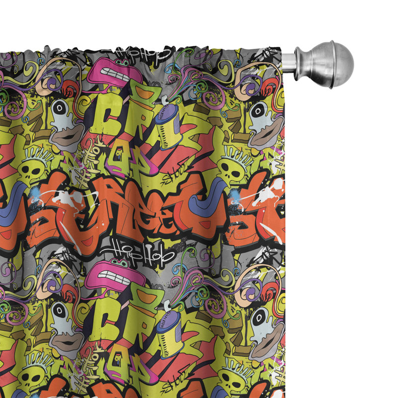 Graffiti Semi-Sheer Rod Pocket Curtain Panels, 28" x 84"