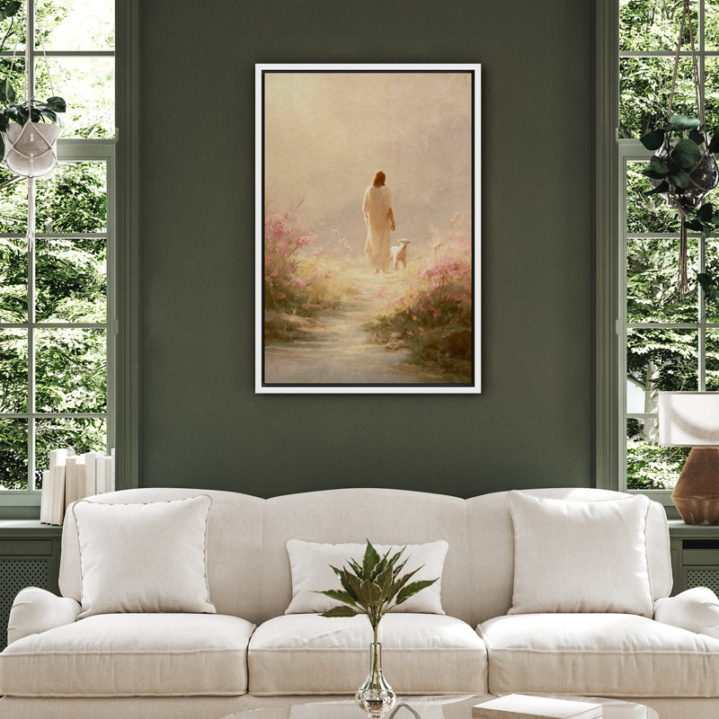 Art mural sur toile «Jesus et agneau», H 24 po x l 16 po, Impression encadrée sans passe-partout, Blanc