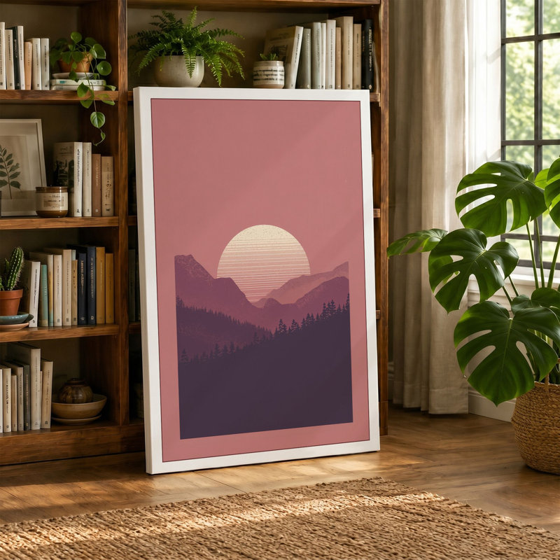 Mountains at Dusk Minimalist - Wrapped Canvas, 30x20 - 76.2 x 50.8 cm, Terracotta Border