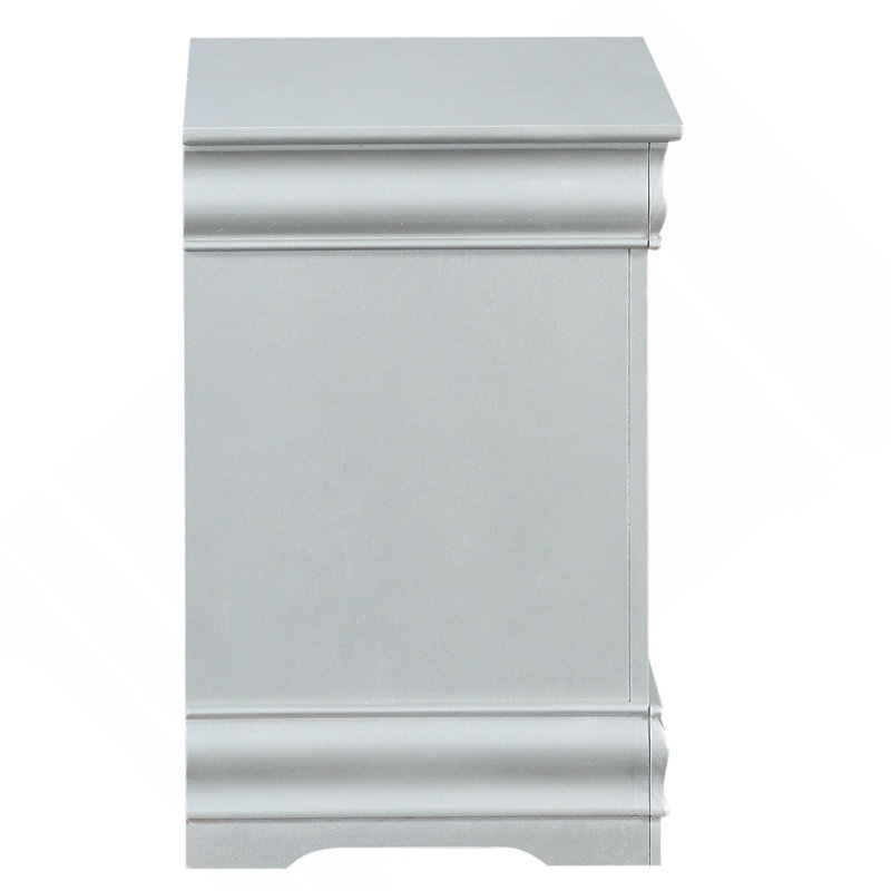 1pc Traditional Classic Platinum Finish 2-Drawers Nightstand Wooden Bedroom Furniture, Silver