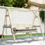 Balancelle d'extérieur en bois de sapin, assise ergonomique, coussin moelleux et plateaux latéraux pour la conversation, en bois naturel, design, stable