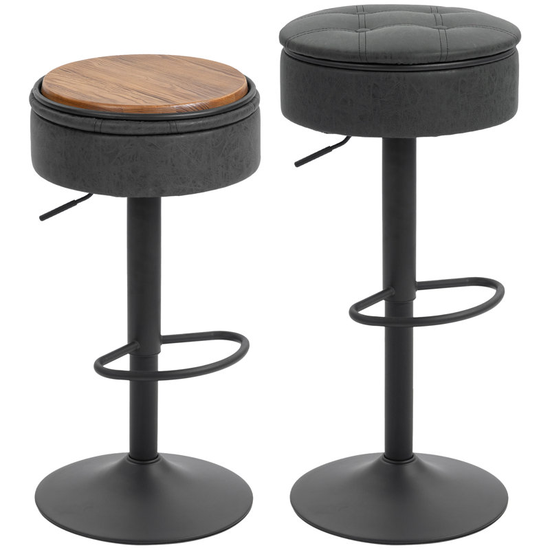 Ensemble de 2 tabourets de bar pivotants avec rangement, repose-pieds, noir, Noir