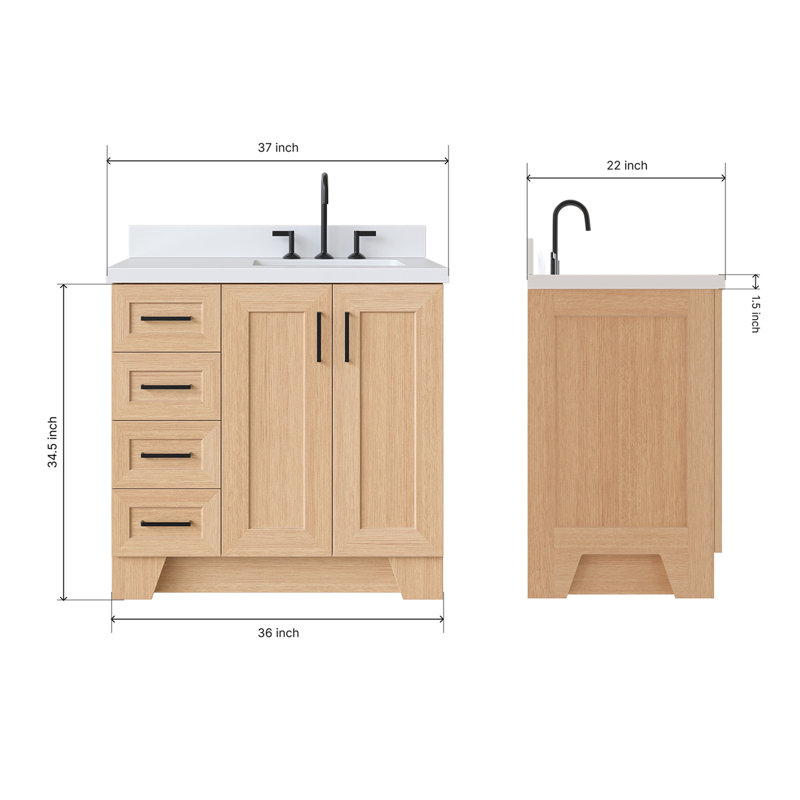 37 IN.  Single Bathroom Vanity, Right, Rectangular, Natural Oak