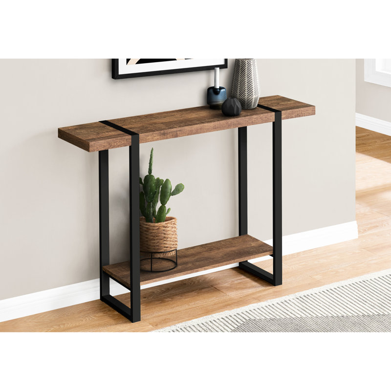 Console moderne pour hall d'entrée - Finition aspect bois brun, structure en métal noir, tablette fixe, hauteur de 32 pouces dans les pieds, style rustique, assemblage supplémentaire requis