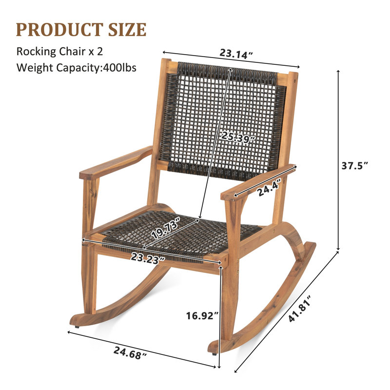 Ensemble de chaises berçantes 2 pièces en bois d'acacia et en osier brun foncé