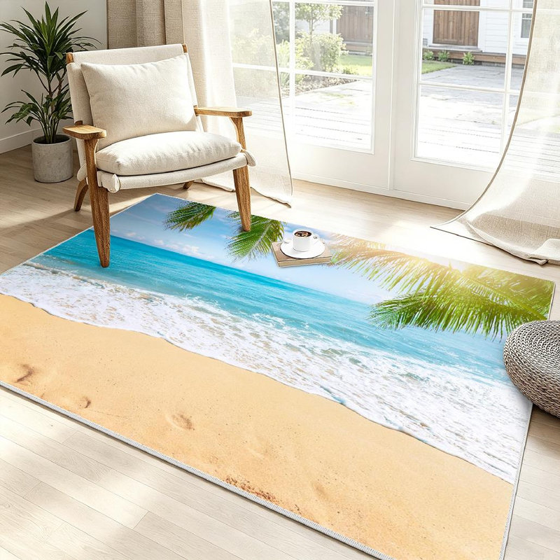 Tapis clair pour plage ensoleillé et lavable à la machine Tropical, Rectangle 39" x 63"