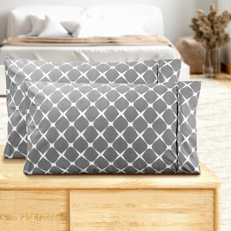 Luxury Bloom Pillowcase Set - Microfiber 1500TC Soft Weave, Wrinkle Resistant, Pattern Printed Design, 2-Piece Gray Pillowcase