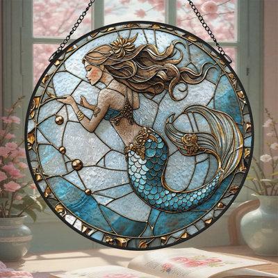 Panneaux de vitrail de sirène, attrape-soleil pour la décoration de fenêtre