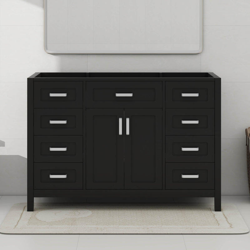 47" Bathroom Vanity Without Sink, Cabinet Only, 2 Doors And 8 Drawers, Soft Close System, Classic Design, Black