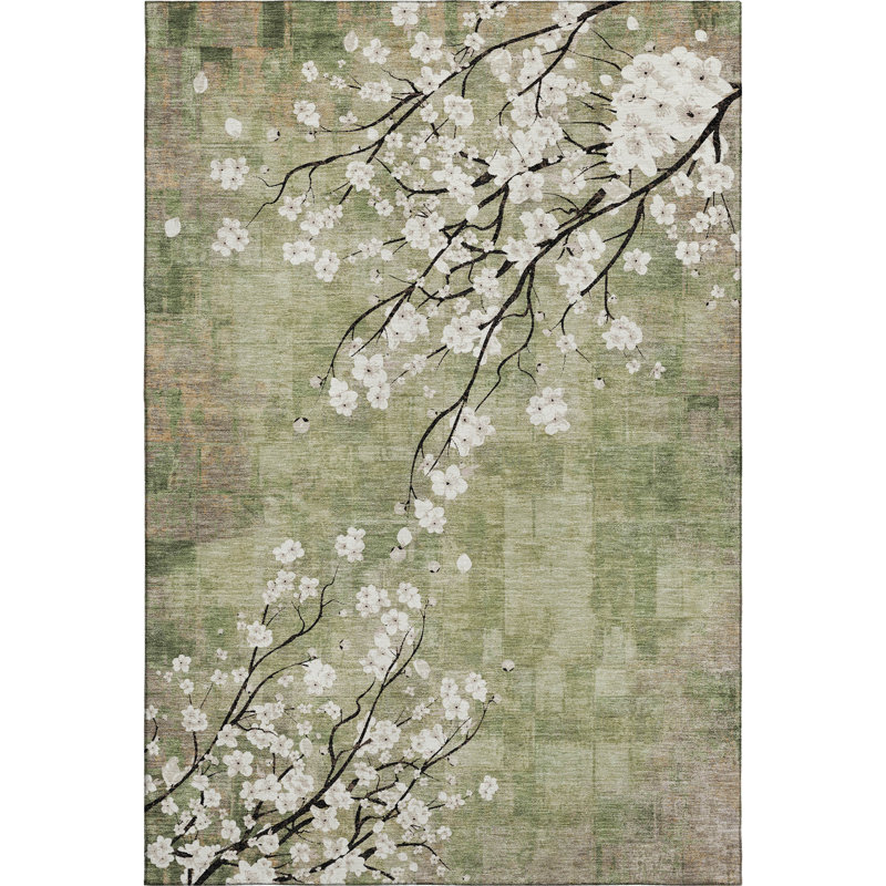 Premium Machine Washable Mayfield AMF2248 Floral Rug, Aloe, 3' x 5'