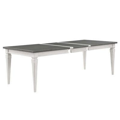 Table de salle à manger rectangulaire 90 po avec rallonge Katia, gris rustique et blanc patiné
