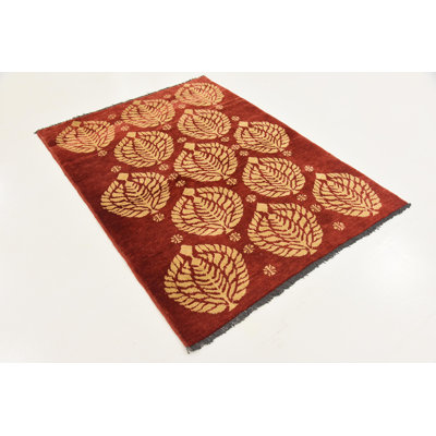 Tapis de zone en laine rouge/jaune 3 pi 6 po x 4 pi 9 po one-of-kind-noué la main Nash