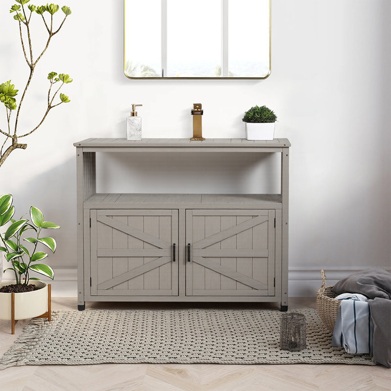 Rectangular Wood Outdoor Console & Buffet Table with Storage Cabinet