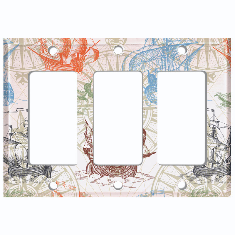 Plaque murale 3 interrupteurs à bascule Adventure Sea Ships, H 4,50 po x l 4,56 po x P 0,15 po