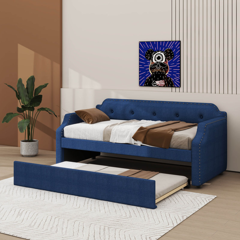 Twin Fabric-Covered Daybed With Pull-Out Trundle, Blue
