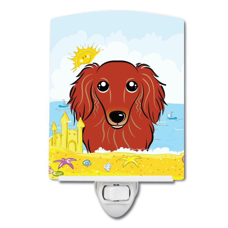 Luminaire de nuit en céramique jack terrier summer beach, Teckel à poils longs roux