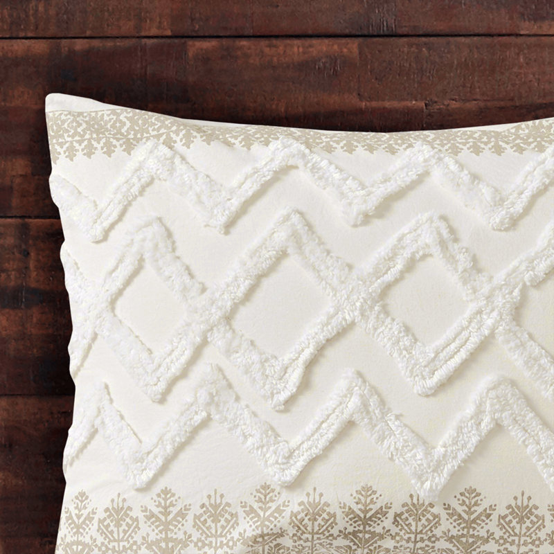 Ensemble d'édredon Mitch, Édredon pour lit double + 2 taies d'oreiller, Taupe, Chevron / zigzag