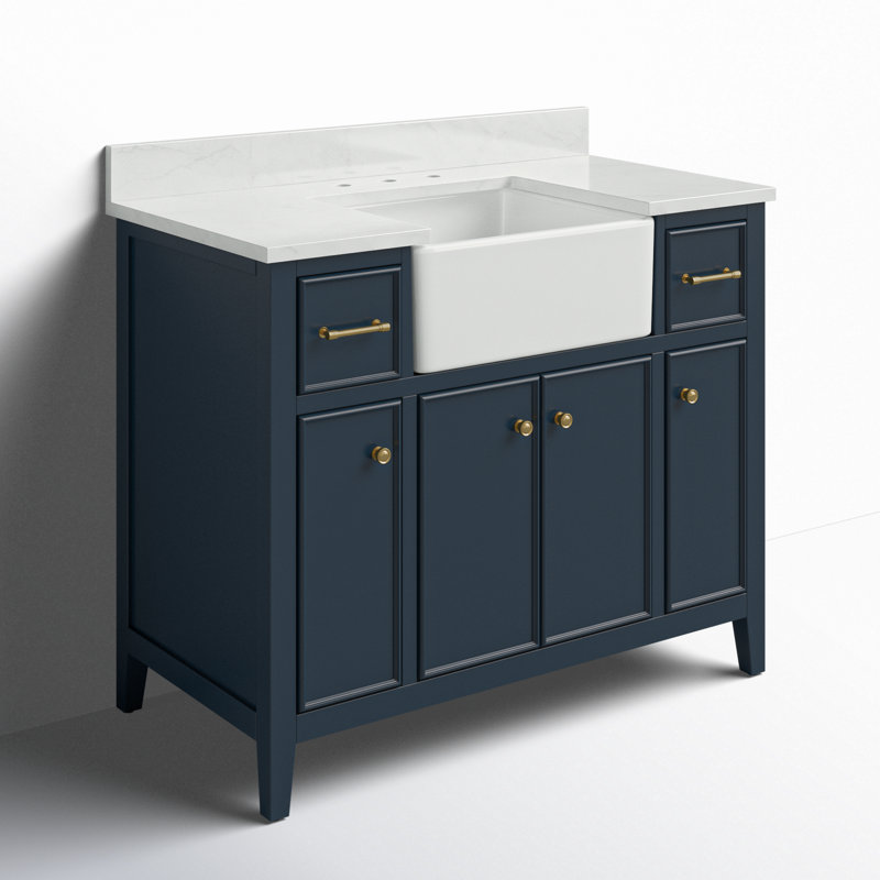 Meuble-lavabo simple 42 po Aisa, Bleu indigo / or brossé