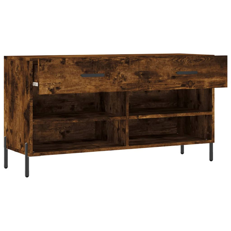 8 Pair Shoe Storage Bench, Smoked Oak