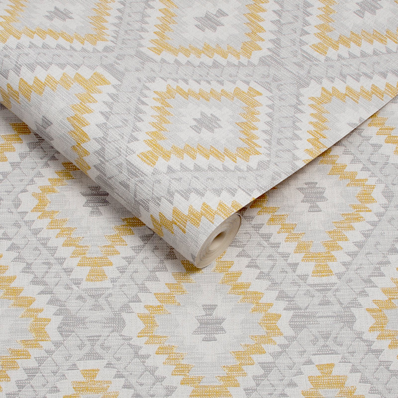 Aztec Geometric Wallpaper Double Roll, Ochre
