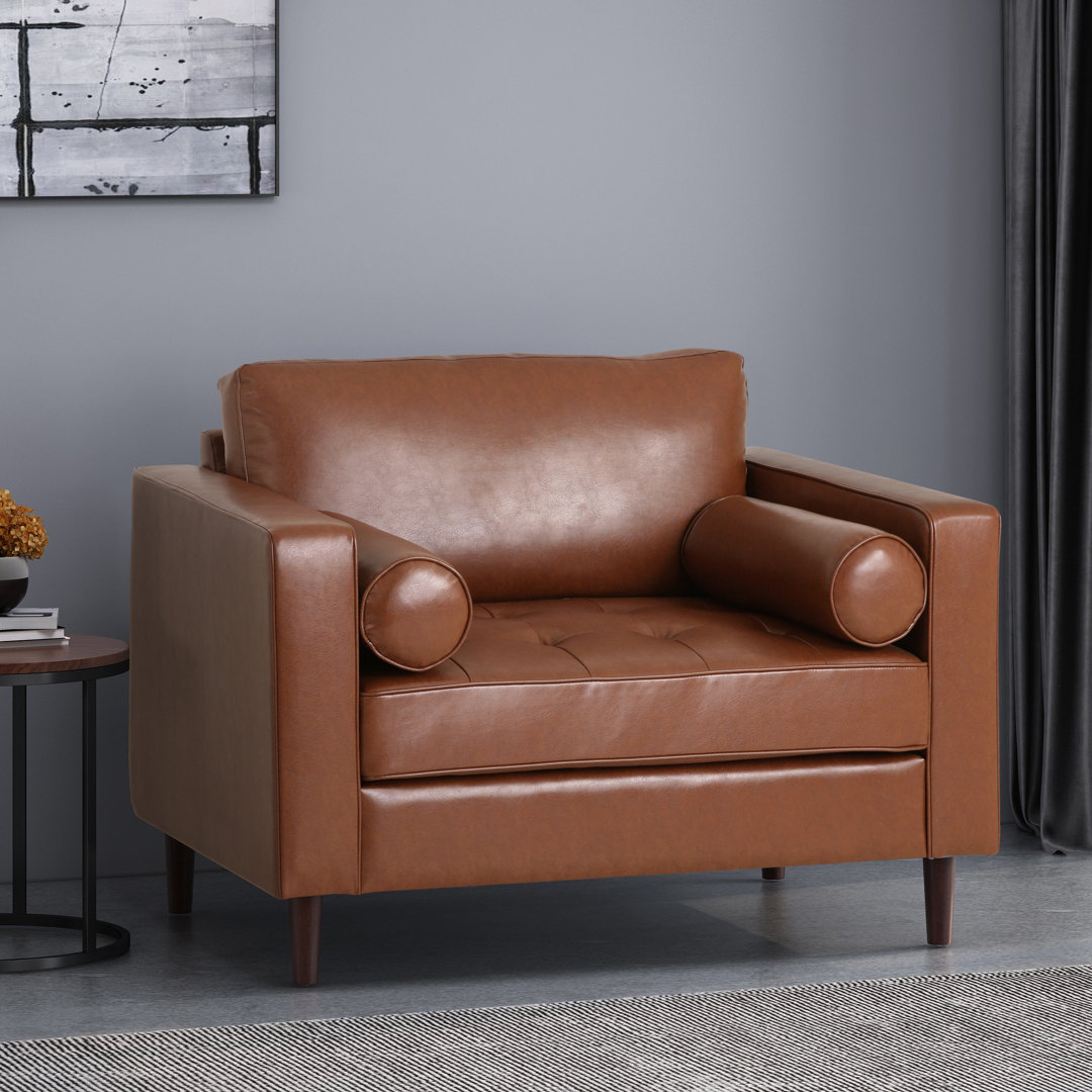 Bruch Tufted Club Chair, Accent chair, Reading chair with wood legs Corrigan Studio® Leather 