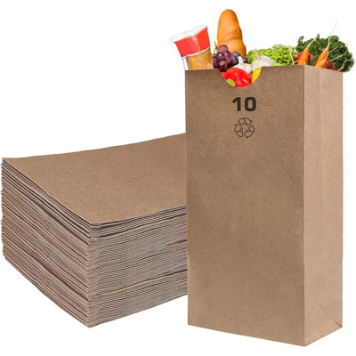 Ecoquality 10Lb Brown Kraft Paper Bags,For Snacks, Lunch, Gift Bags, Grocery And Merchandise (100)