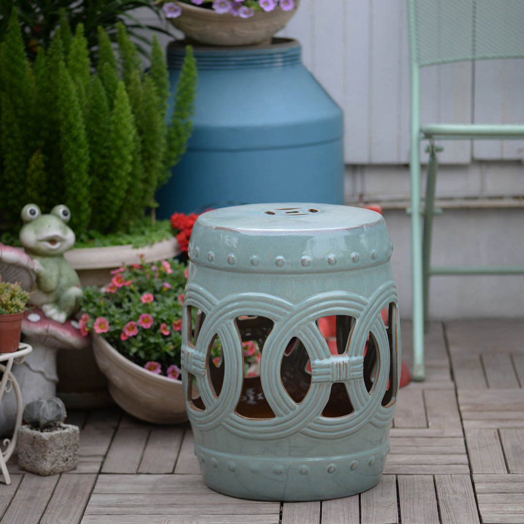 Abbeydale 14" x 17" Ceramic Garden Stool ,Strong Glazed Material, Decorative End Table, Antique Blue Charlton Home®