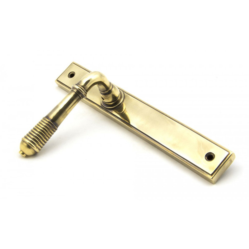 Reeded Slimline Lever Latch Set, Aged Brass