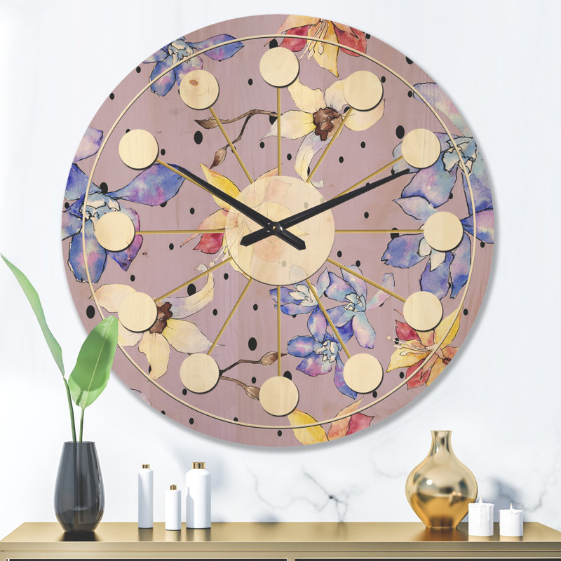 Horloge murale en bois Floral B, Grand